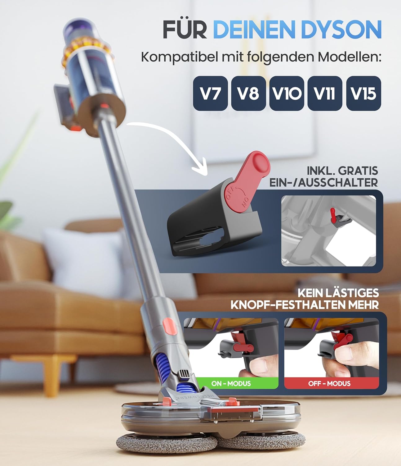 Plutoos Wischaufsatz für Dyson elektrisch für V7/V8/V10/V11/V15 Staubsauger I Wischmopp Aufsatz mit